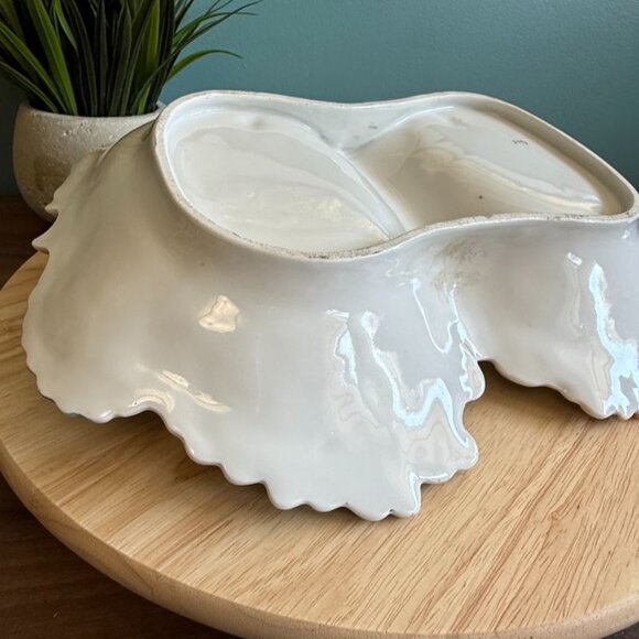 Vintage RS Prussia Large Divided Serving Bowl Iris Mold Handled Floral With Gold - Picture 9 of 13